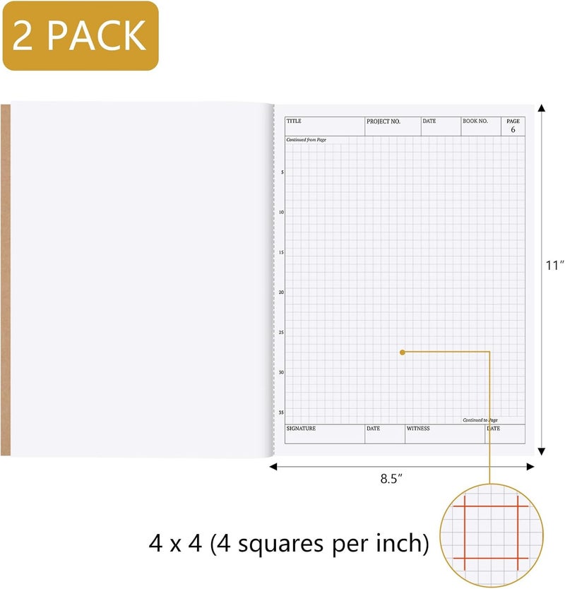 suituts 2 Pack Carbonless Chemistry Lab Notebook, 8.5X11 Inch Students Lab Notebook for Scientific/Physic/Biology, 50 Sets Per Pack, 4x4 Square Grid (Kraft) - Image 2